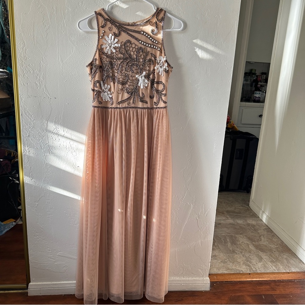 Gianni Bini Elise Beaded Sequin Midi Cocktail Dress Size 2 CHAMPAGNE Stunning